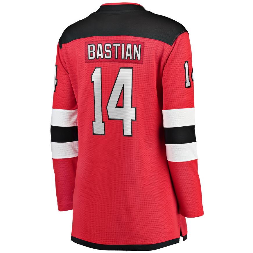 Frauen NHL New Jersey Devils Nathan Bastian Fanatics-gebrandetes rotes Heimteam-Trikot für abtrünnige Spieler Kleidung BF680T2397