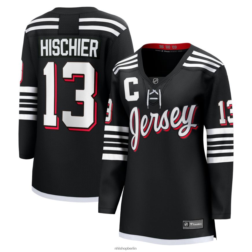 Frauen NHL New Jersey Devils Nico Hischier Fanatics gebrandetes schwarzes Alternative-Premier-Breakaway-Spielertrikot Kleidung BF680T191