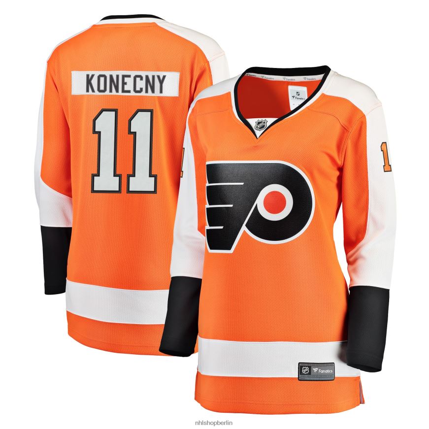 Frauen NHL Orangefarbenes Breakaway-Spielertrikot der Philadelphia Flyers mit Fanatics-Logo von Travis Konecny Kleidung BF680T2330