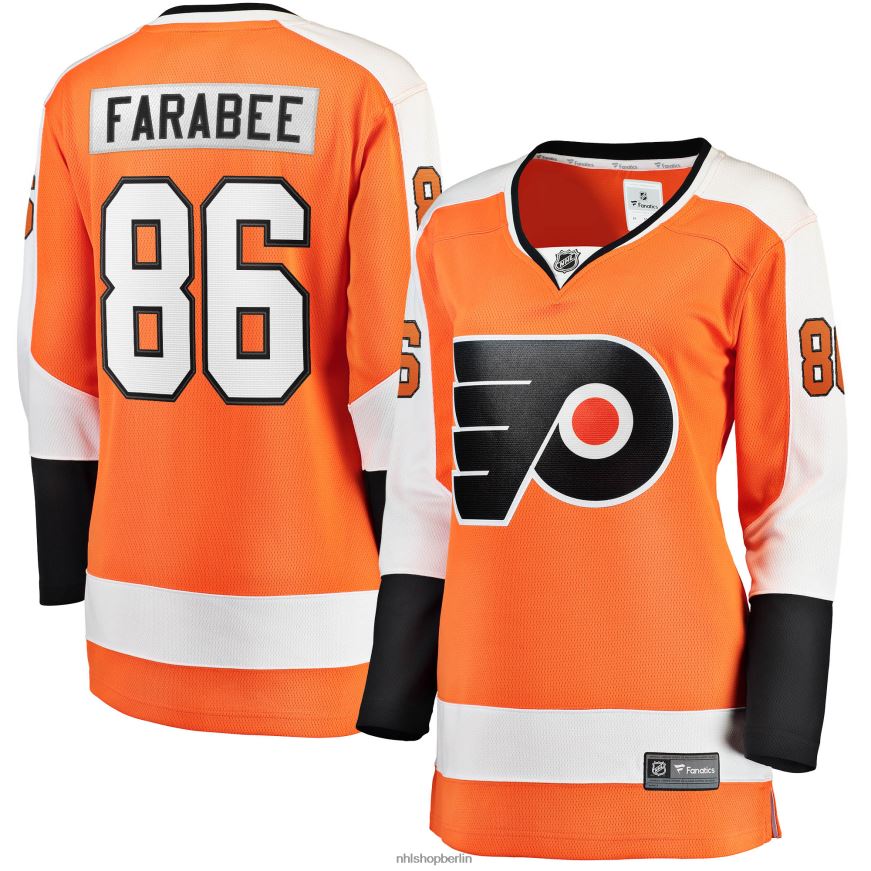 Frauen NHL Orangefarbenes Home-Breakaway-Spielertrikot der Philadelphia Flyers mit Fanatics-Logo von Joel Farabee Kleidung BF680T1966