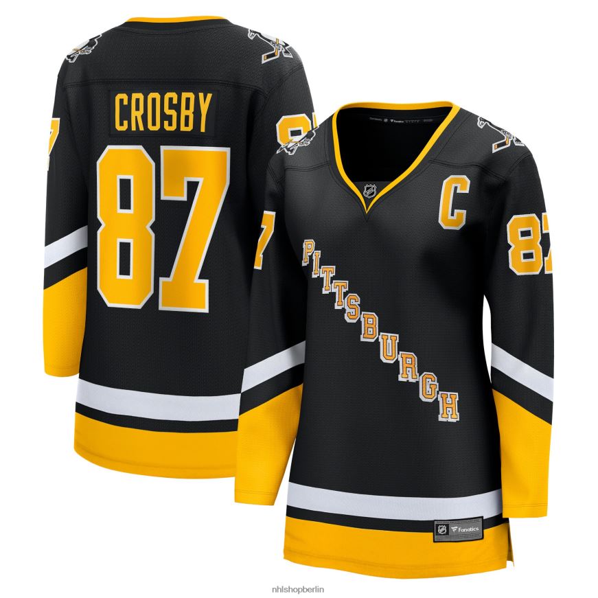 Frauen NHL Pittsburgh Penguins Sidney Crosby Fanatics gebrandetes schwarzes 2021/22 alternatives Premier Breakaway-Spielertrikot Kleidung BF680T1770