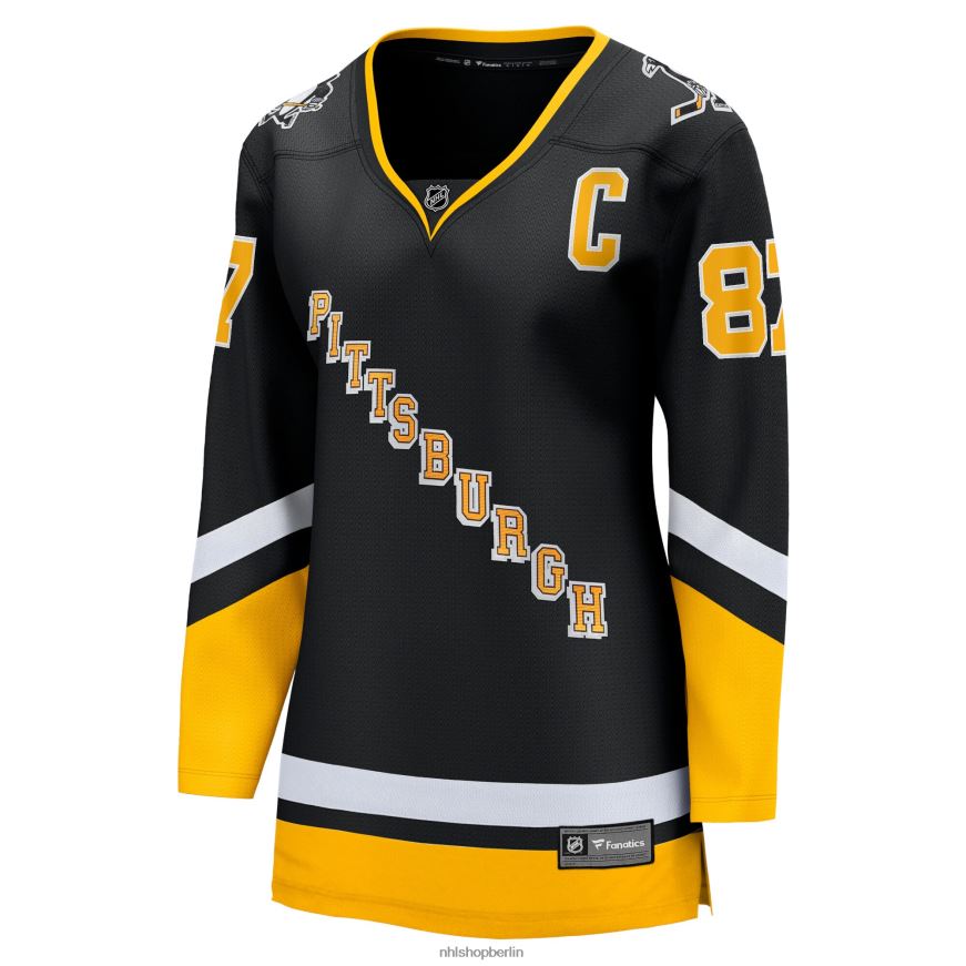 Frauen NHL Pittsburgh Penguins Sidney Crosby Fanatics gebrandetes schwarzes 2021/22 alternatives Premier Breakaway-Spielertrikot Kleidung BF680T1770