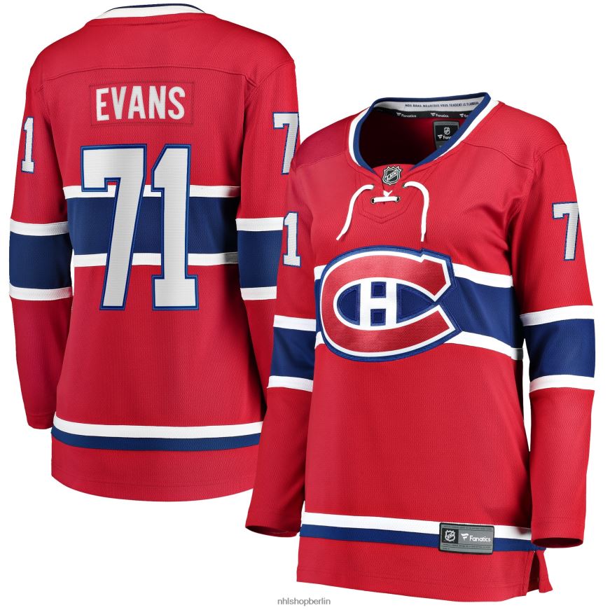 Frauen NHL Rotes Breakaway-Heimtrikot der Montreal Canadiens mit Fanatics-Logo von Jake Evans Kleidung BF680T1904