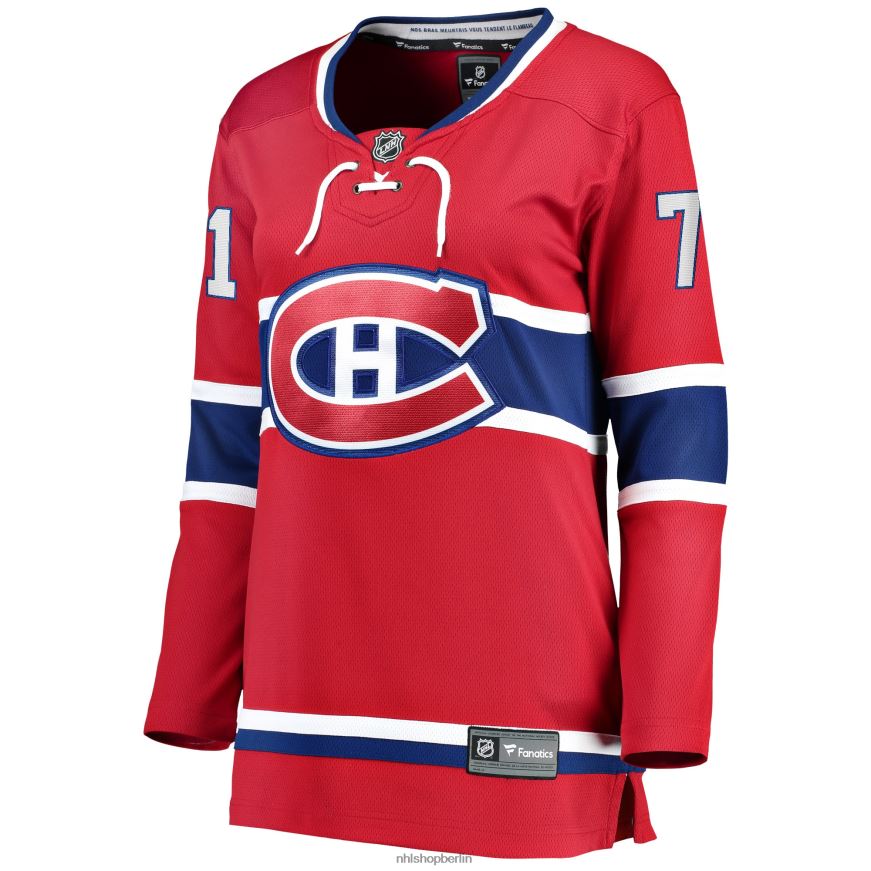 Frauen NHL Rotes Breakaway-Heimtrikot der Montreal Canadiens mit Fanatics-Logo von Jake Evans Kleidung BF680T1904