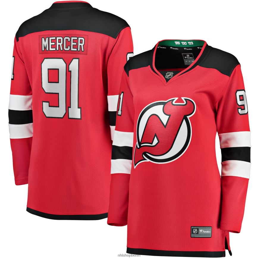 Frauen NHL Rotes Breakaway-Heimtrikot der New Jersey Devils mit Dawson Mercer Fanatics-Logo Kleidung BF680T925