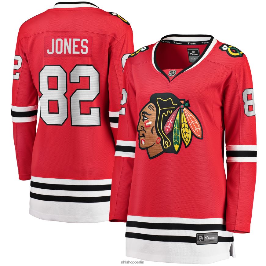 Frauen NHL Rotes Breakaway-Spielertrikot der Chicago Blackhawks mit Fanatics-Logo von Caleb Jones Kleidung BF680T2214