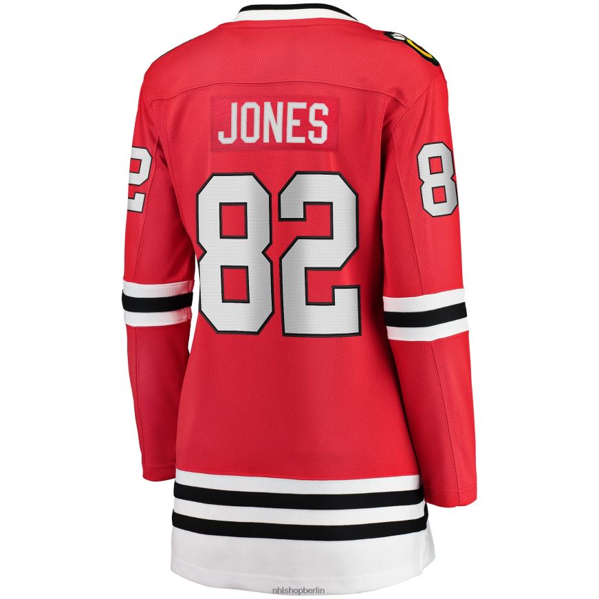 Frauen NHL Rotes Breakaway-Spielertrikot der Chicago Blackhawks mit Fanatics-Logo von Caleb Jones Kleidung BF680T2214