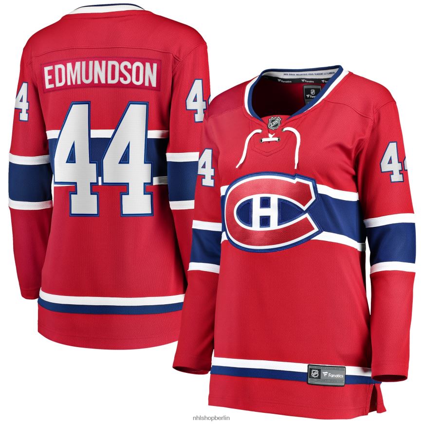 Frauen NHL Rotes Breakaway-Spielertrikot der Montreal Canadiens mit Fanatics-Logo und Joel Edmundson-Logo Kleidung BF680T2167