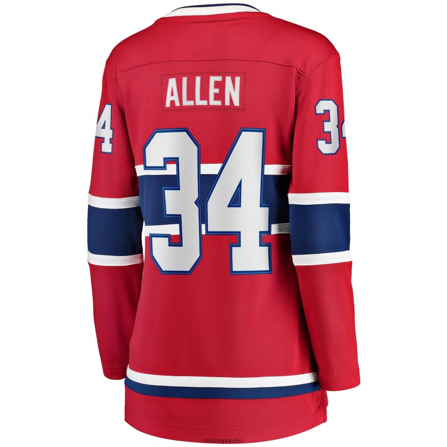 Frauen NHL Rotes Breakaway-Spielertrikot der Montreal Canadiens mit Jake Allen Fanatics-Logo Kleidung BF680T1779