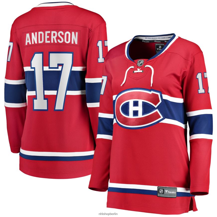 Frauen NHL Rotes Breakaway-Spielertrikot der Montreal Canadiens mit Josh Anderson Fanatics-Logo Kleidung BF680T2411