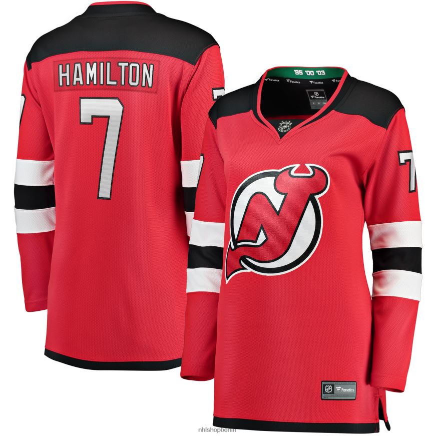 Frauen NHL Rotes Breakaway-Spielertrikot der New Jersey Devils mit Fanatics-Logo von Dougie Hamilton Kleidung BF680T1246