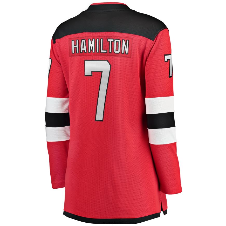 Frauen NHL Rotes Breakaway-Spielertrikot der New Jersey Devils mit Fanatics-Logo von Dougie Hamilton Kleidung BF680T1246