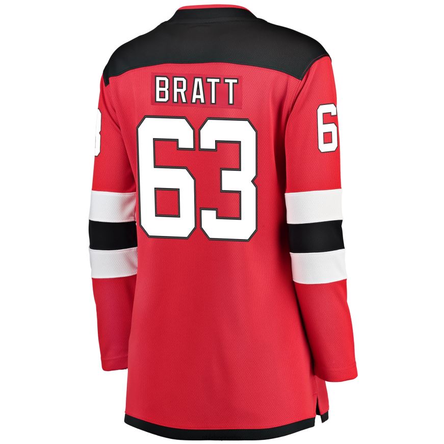 Frauen NHL Rotes Breakaway-Spielertrikot der New Jersey Devils mit Fanatics-Logo von Jesper Bratt Kleidung BF680T1567