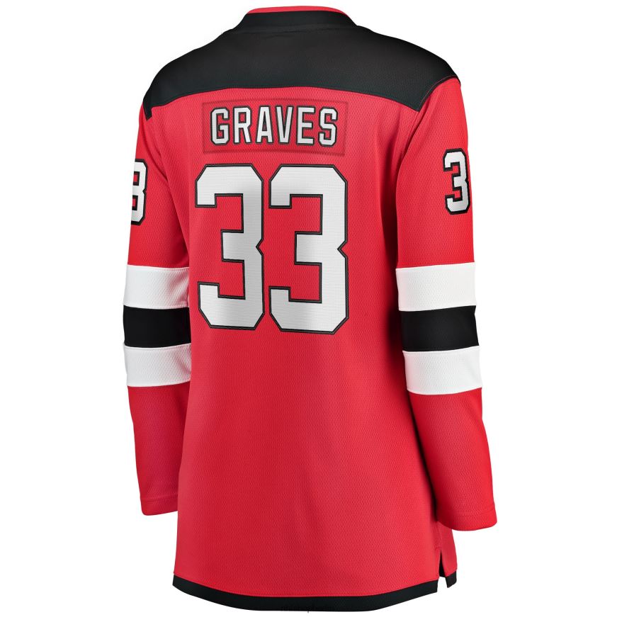 Frauen NHL Rotes Breakaway-Spielertrikot der New Jersey Devils mit Fanatics-Logo von Ryan Graves Kleidung BF680T2223