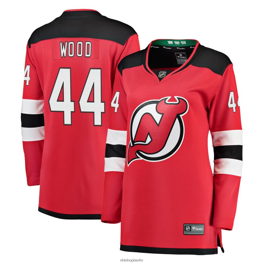 Frauen NHL Rotes Breakaway-Trikot der New Jersey Devils Miles Wood Fanatics mit Logo Kleidung BF680T725