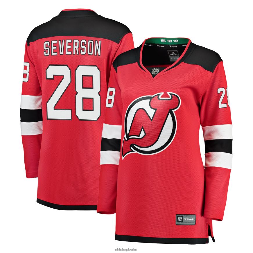 Frauen NHL Rotes Breakaway-Trikot der New Jersey Devils mit Damon Severson Fanatics-Logo Kleidung BF680T2405