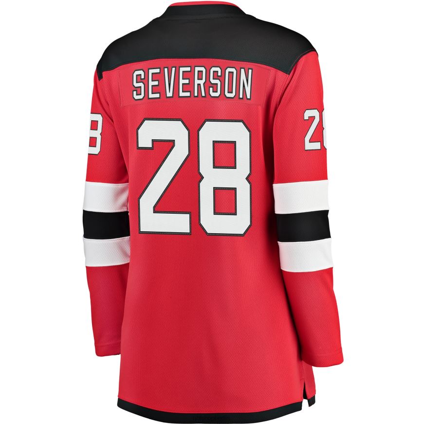 Frauen NHL Rotes Breakaway-Trikot der New Jersey Devils mit Damon Severson Fanatics-Logo Kleidung BF680T2405