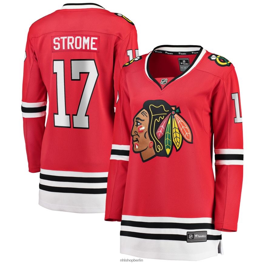 Frauen NHL Rotes Heim-Ausreißer-Spielertrikot der Chicago Blackhawks mit Dylan Strome-Fanatiker-Logo Kleidung BF680T1880