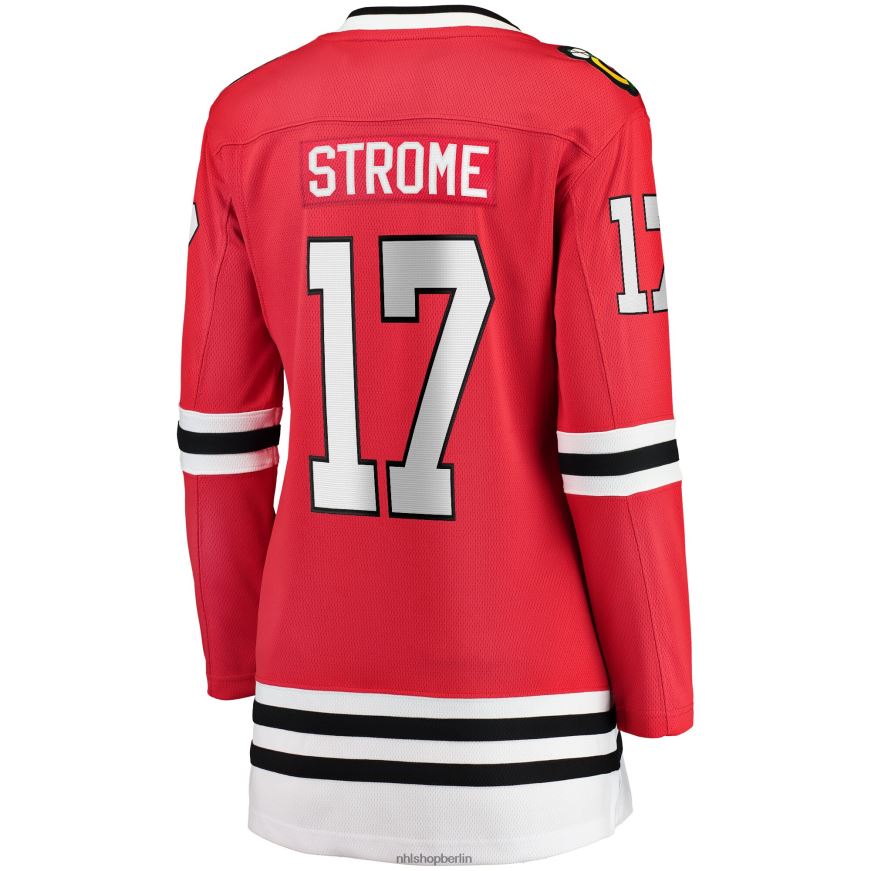 Frauen NHL Rotes Heim-Ausreißer-Spielertrikot der Chicago Blackhawks mit Dylan Strome-Fanatiker-Logo Kleidung BF680T1880