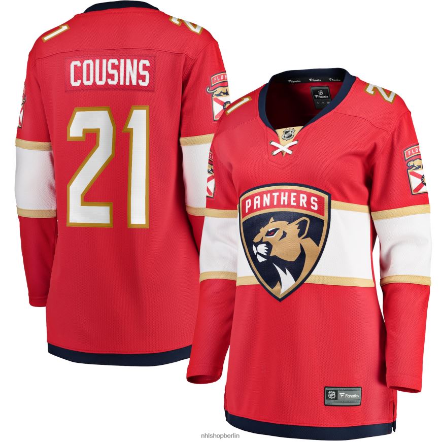 Frauen NHL Rotes Heim-Ausreißer-Spielertrikot der Florida Panthers mit Nick Cousins ​​Fanatics-Logo Kleidung BF680T1907