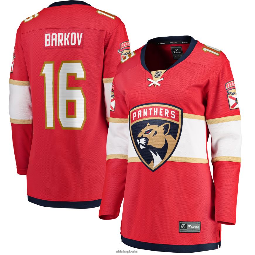 Frauen NHL Rotes Heim-Ausreißertrikot der Florida Panthers mit Aleksander-Barkov-Fanatiker-Logo Kleidung BF680T1244