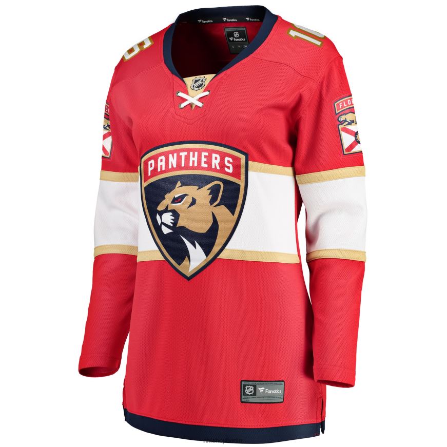 Frauen NHL Rotes Heim-Ausreißertrikot der Florida Panthers mit Aleksander-Barkov-Fanatiker-Logo Kleidung BF680T1244