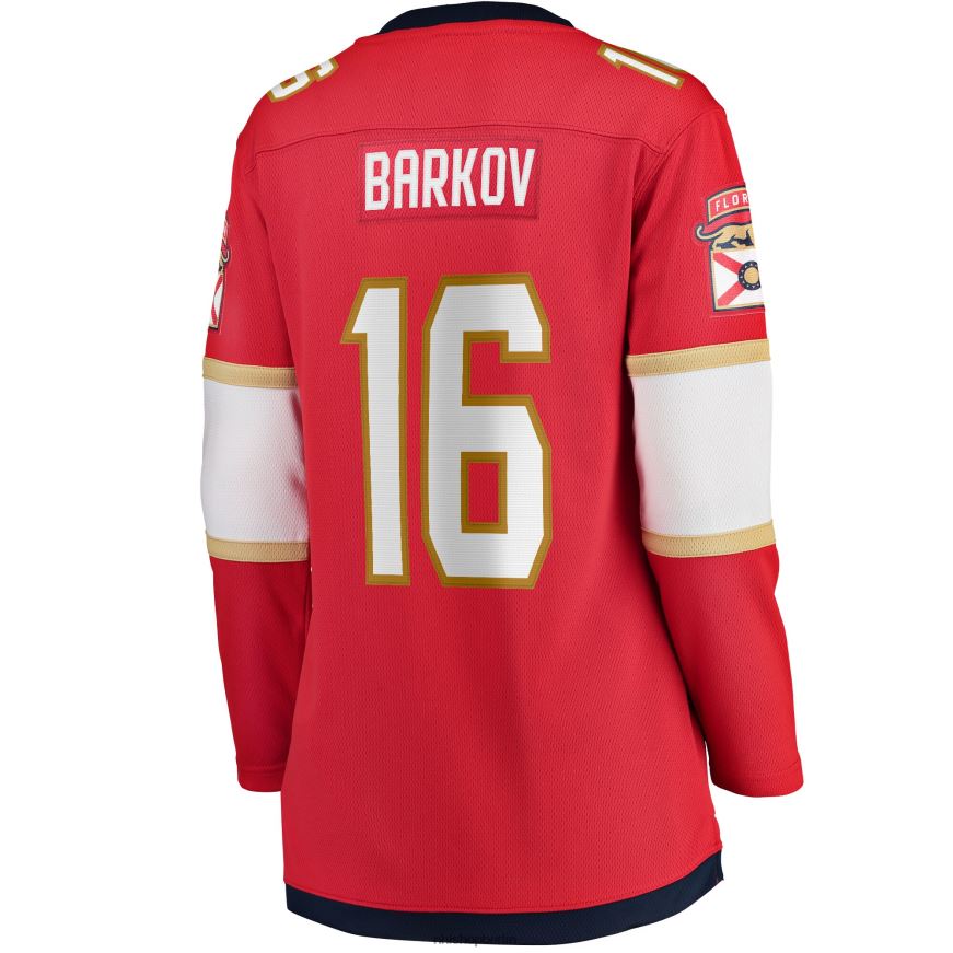 Frauen NHL Rotes Heim-Ausreißertrikot der Florida Panthers mit Aleksander-Barkov-Fanatiker-Logo Kleidung BF680T1244