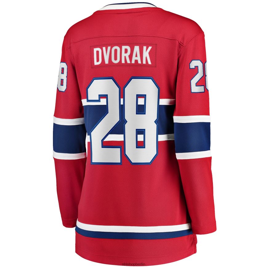 Frauen NHL Rotes Heim-Ausreißertrikot der Montreal Canadiens mit Fanatics-Logo von Christian Dvorak Kleidung BF680T2229