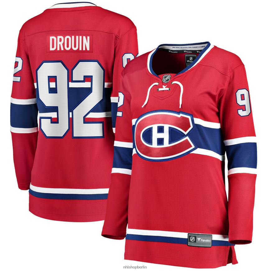 Frauen NHL Rotes Heim-Ausreißertrikot der Montreal Canadiens mit Jonathan Drouin Fanatics-Logo Kleidung BF680T2248