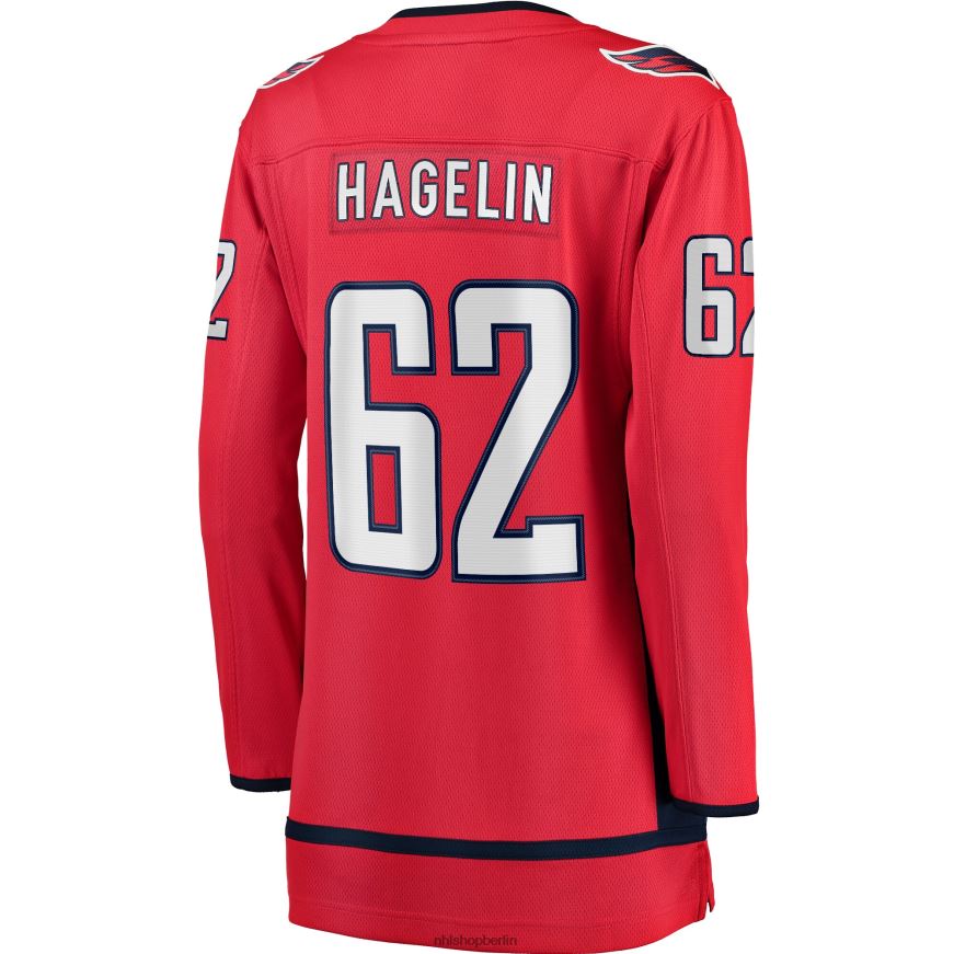 Frauen NHL Rotes Heim-Ausreißertrikot der Washington Capitals mit Fanatics-Logo von Carl Hagelin Kleidung BF680T2337