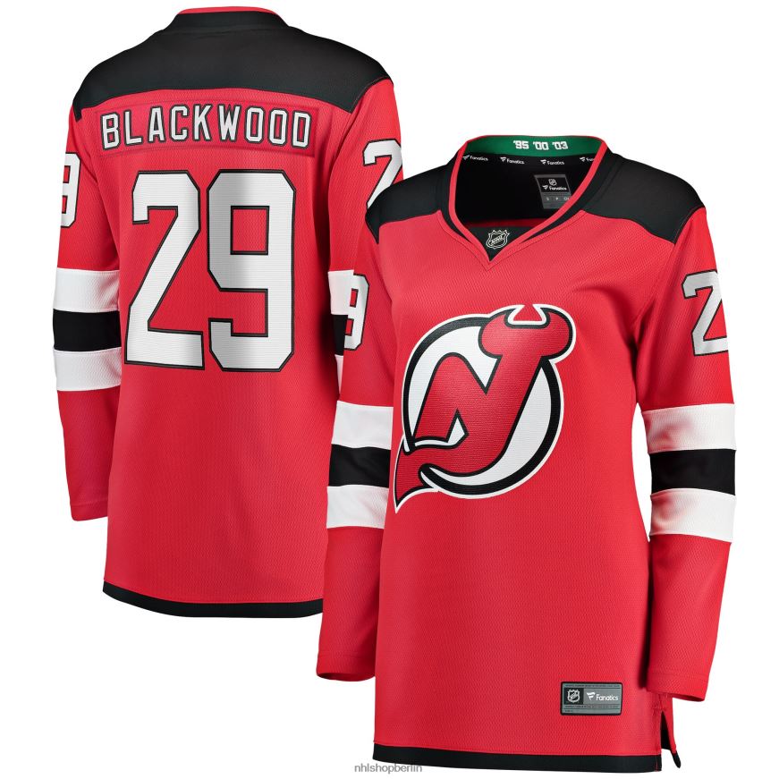 Frauen NHL Rotes Home-Breakaway-Spielertrikot der New Jersey Devils Mackenzie Blackwood mit Fanatics-Logo Kleidung BF680T2360