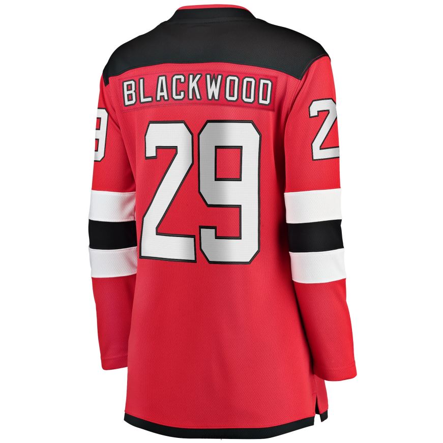 Frauen NHL Rotes Home-Breakaway-Spielertrikot der New Jersey Devils Mackenzie Blackwood mit Fanatics-Logo Kleidung BF680T2360