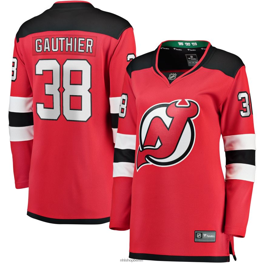 Frauen NHL Rotes Home-Breakaway-Spielertrikot der New Jersey Devils mit Fanatics-Logo von Frederik Gauthier Kleidung BF680T2305