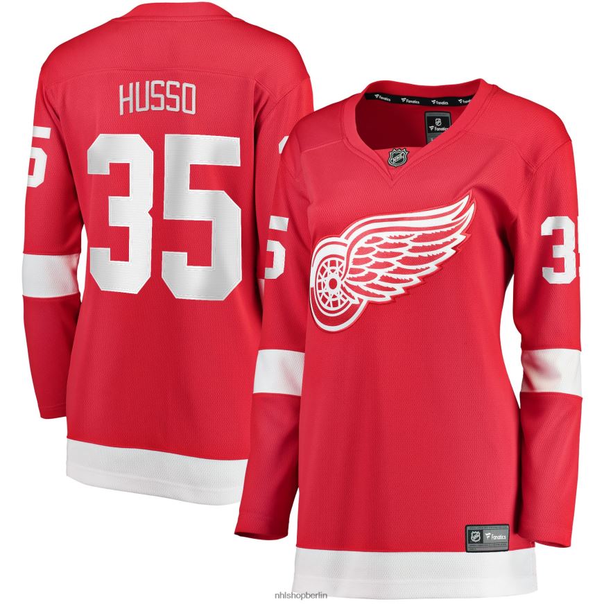 Frauen NHL Rotes Home-Breakaway-Spielertrikot mit Detroit Red Wings Ville Husso Fanatics-Logo Kleidung BF680T1018