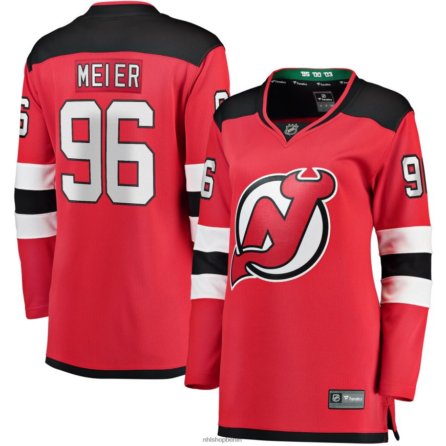 Frauen NHL Rotes Home-Breakaway-Trikot der New Jersey Devils mit Timo Meier Fanatics-Logo Kleidung BF680T1517