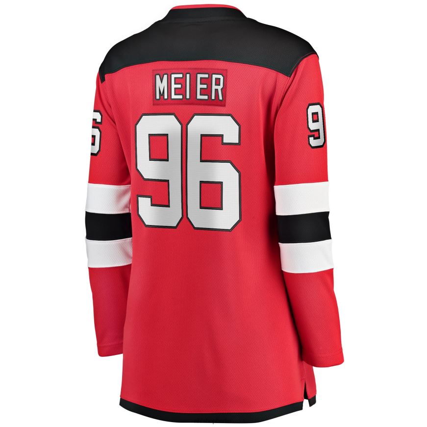 Frauen NHL Rotes Home-Breakaway-Trikot der New Jersey Devils mit Timo Meier Fanatics-Logo Kleidung BF680T1517