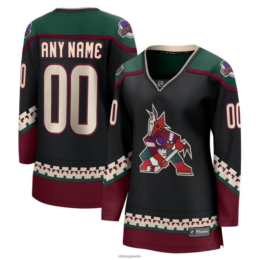 Frauen NHL Schwarzes 2021/22 Heim-Breakaway-Trikot der Arizona Coyotes mit Fanatics-Logo Kleidung BF680T1328