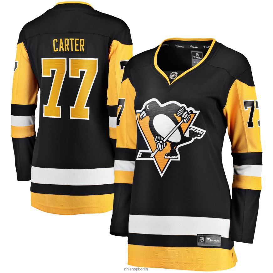 Frauen NHL Schwarzes Breakaway-Heimtrikot 2017/18 der Pittsburgh Penguins mit Jeff Carter Fanatics-Logo Kleidung BF680T1545