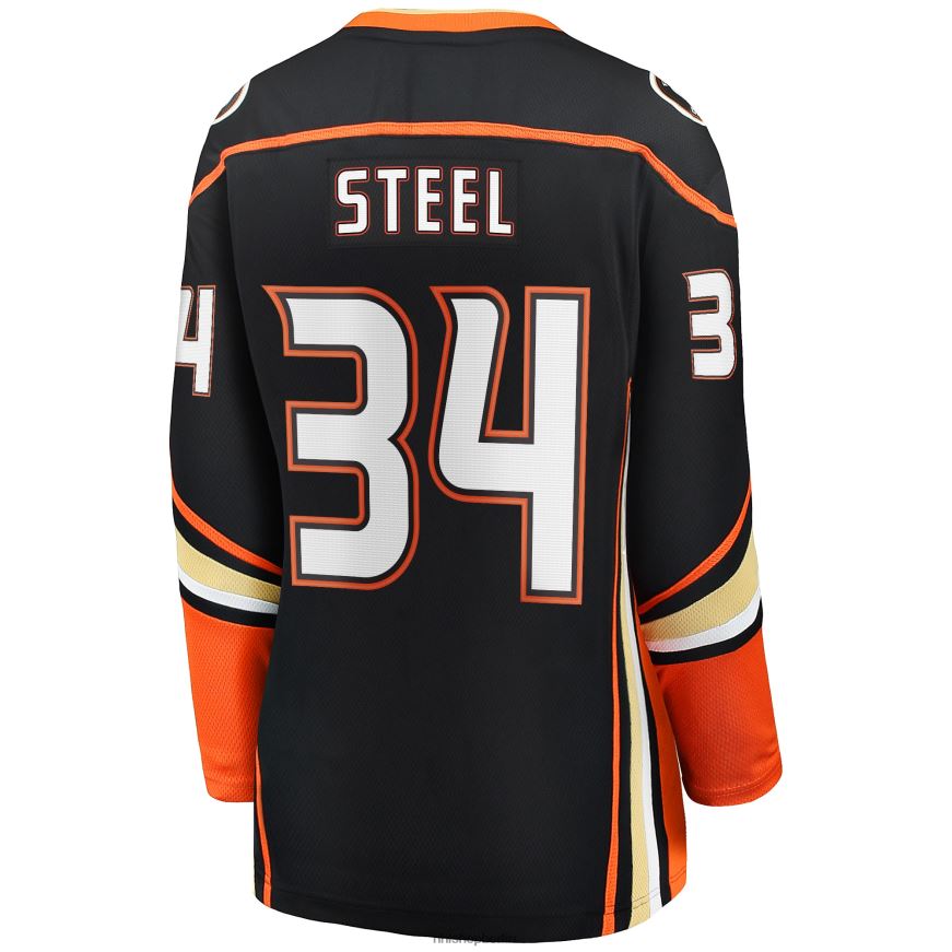 Frauen NHL Schwarzes Breakaway-Spielertrikot 2017 der Anaheim Ducks mit Sam Steel Fanatics-Logo Kleidung BF680T2134