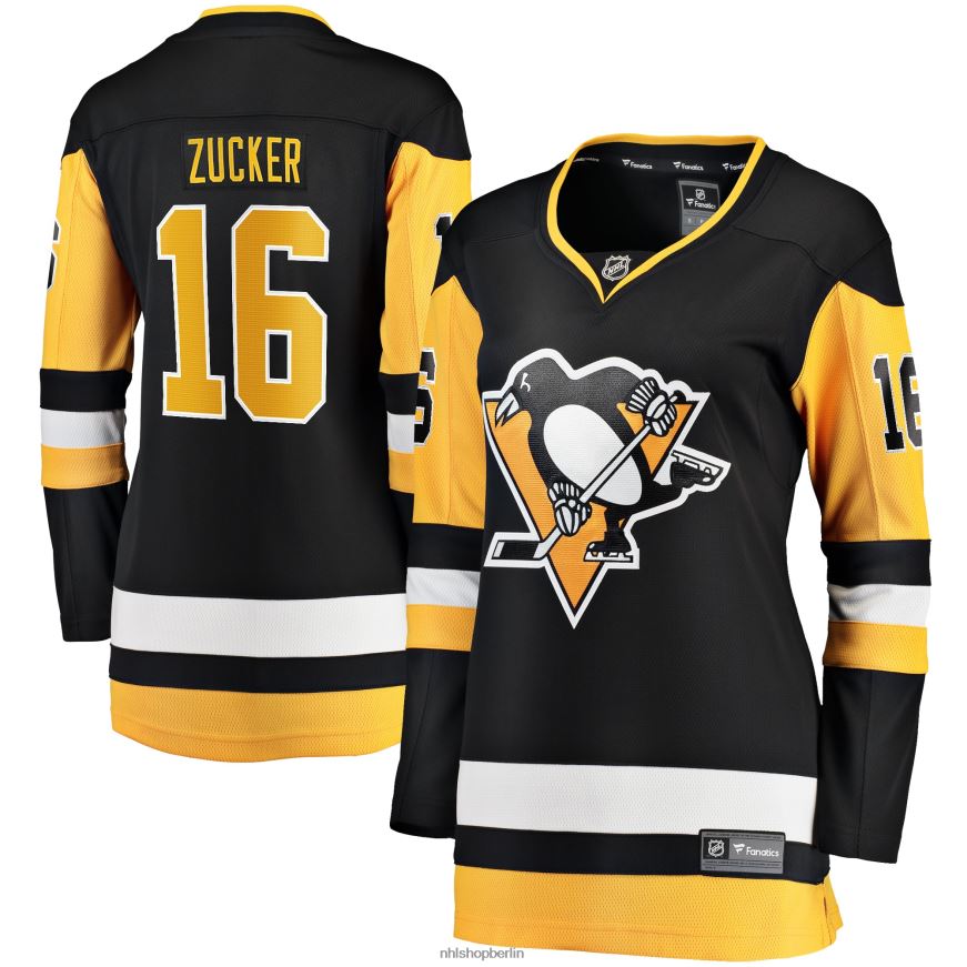 Frauen NHL Schwarzes Breakaway-Spielertrikot der Pittsburgh Penguins mit Jason Zucker Fanatics-Logo Kleidung BF680T1165