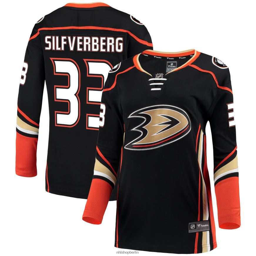 Frauen NHL Schwarzes Breakaway-Trikot der Anaheim Ducks mit Jakob Silfverberg Fanatics-Logo Kleidung BF680T1786