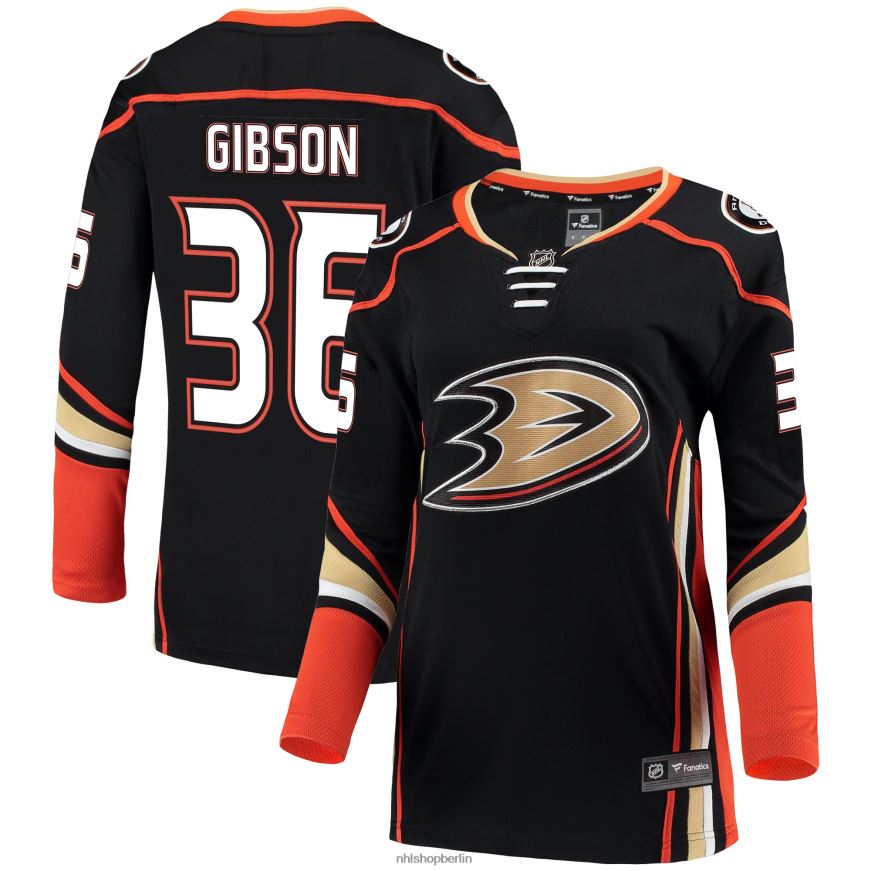 Frauen NHL Schwarzes Breakaway-Trikot der Anaheim Ducks mit John Gibson Fanatics-Logo Kleidung BF680T1254