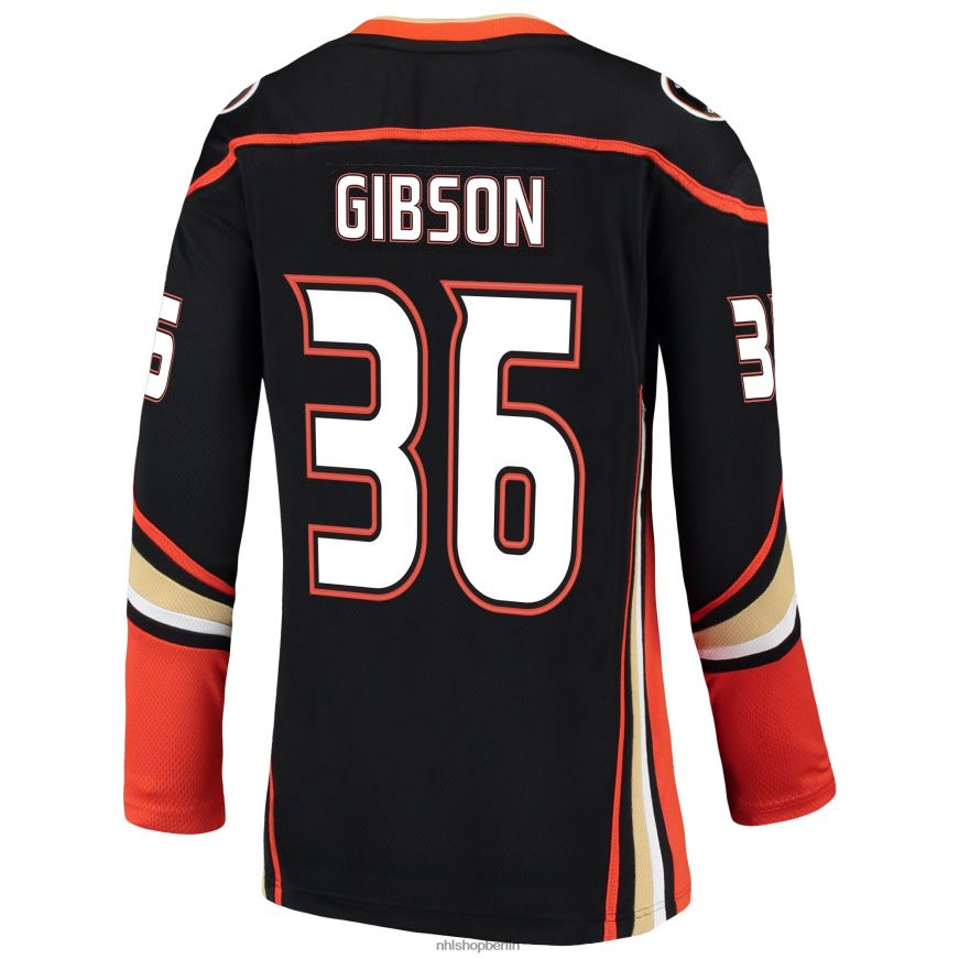 Frauen NHL Schwarzes Breakaway-Trikot der Anaheim Ducks mit John Gibson Fanatics-Logo Kleidung BF680T1254