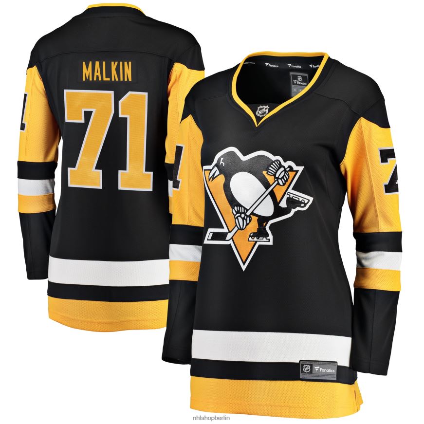 Frauen NHL Schwarzes Heim-Ausreißer-Spielertrikot der Pittsburgh Penguins mit Evgeni Malkin Fanatics-Logo Kleidung BF680T1097