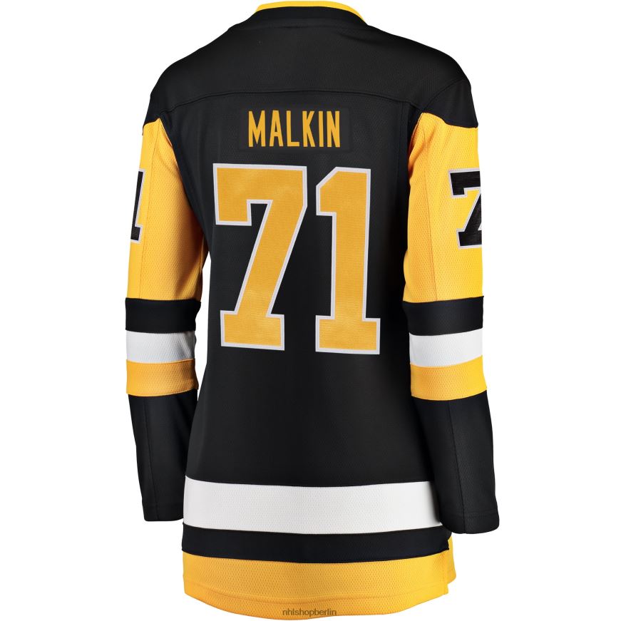 Frauen NHL Schwarzes Heim-Ausreißer-Spielertrikot der Pittsburgh Penguins mit Evgeni Malkin Fanatics-Logo Kleidung BF680T1097