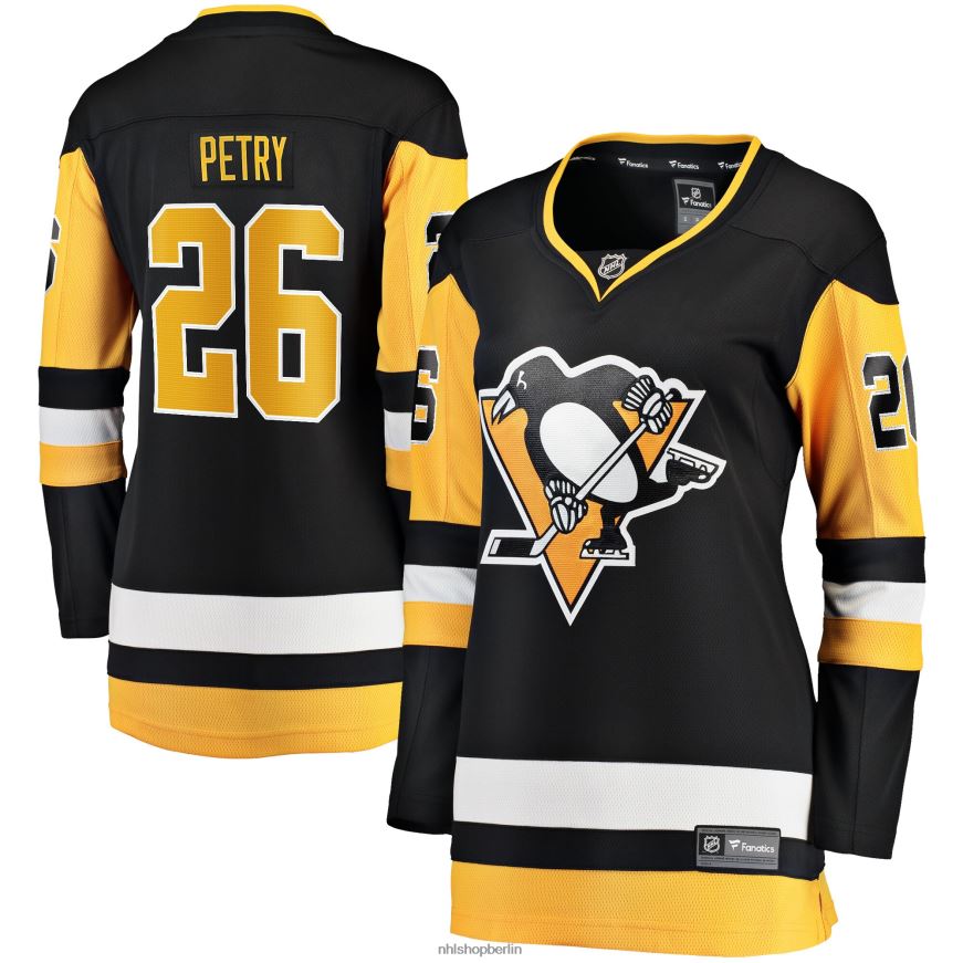 Frauen NHL Schwarzes Heim-Ausreißer-Spielertrikot der Pittsburgh Penguins mit Jeff Petry Fanatics-Logo Kleidung BF680T2192