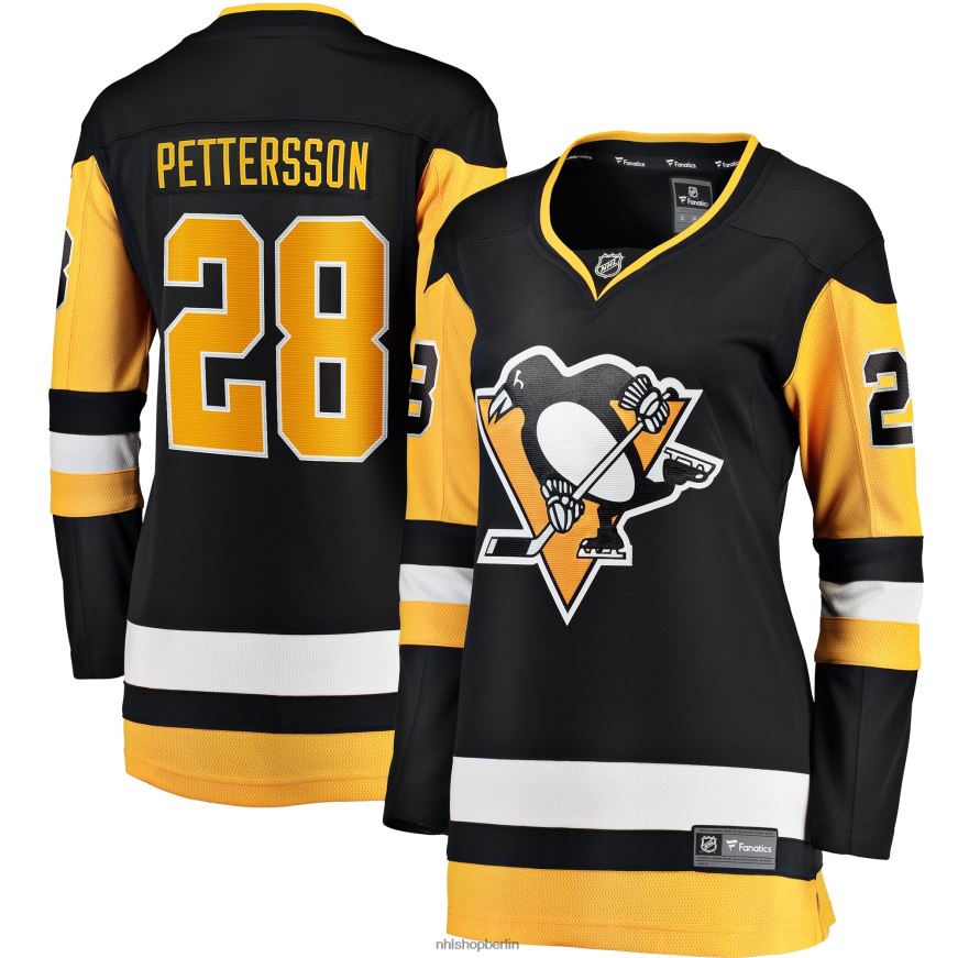 Frauen NHL Schwarzes Heim-Ausreißer-Spielertrikot der Pittsburgh Penguins mit Marcus Pettersson-Fanatiker-Logo Kleidung BF680T1761