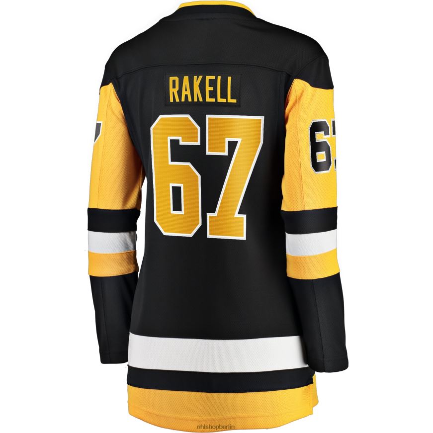 Frauen NHL Schwarzes Heim-Ausreißer-Spielertrikot der Pittsburgh Penguins mit Rickard-Rakel-Fanatiker-Logo Kleidung BF680T1457