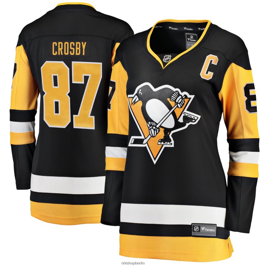 Frauen NHL Schwarzes Heim-Ausreißer-Spielertrikot der Pittsburgh Penguins mit Sidney-Crosby-Fanatiker-Logo Kleidung BF680T182