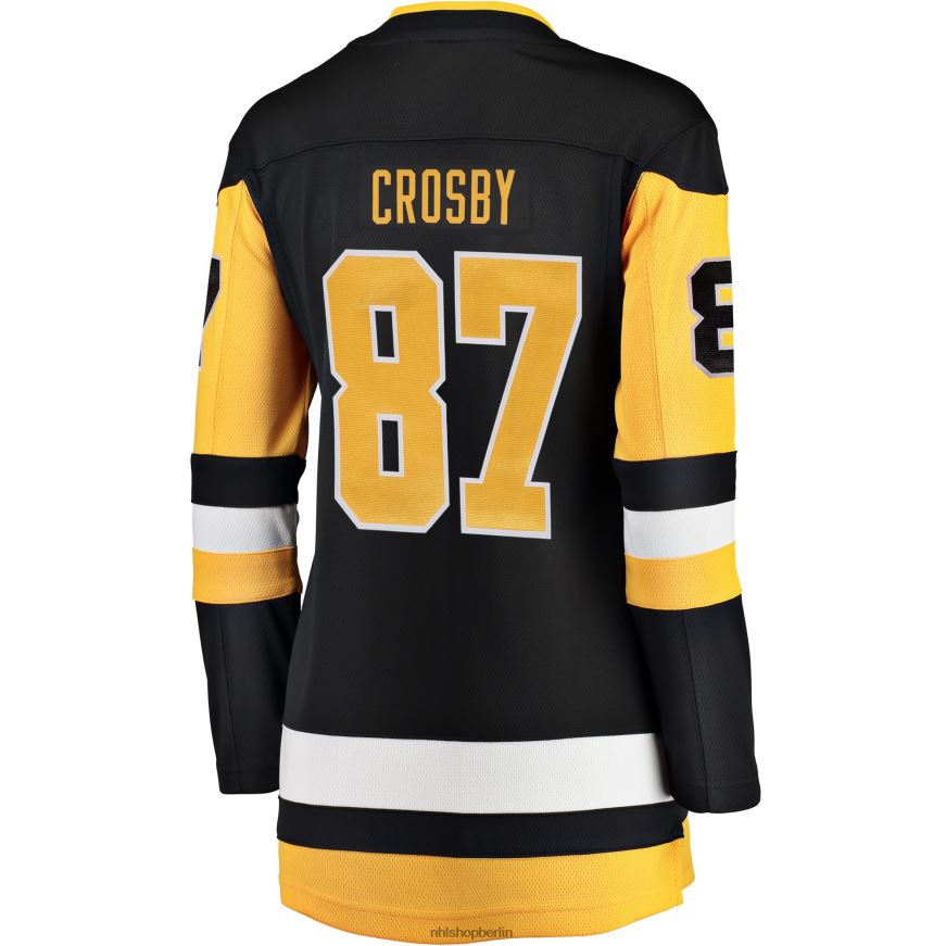 Frauen NHL Schwarzes Heim-Ausreißer-Spielertrikot der Pittsburgh Penguins mit Sidney-Crosby-Fanatiker-Logo Kleidung BF680T182